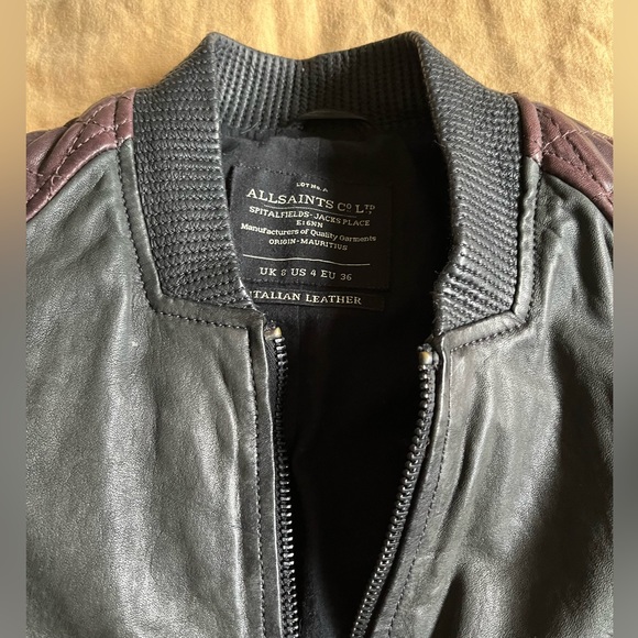 AllSaints Rixey Leather Bomber Sz XS - Picture 3 of 10